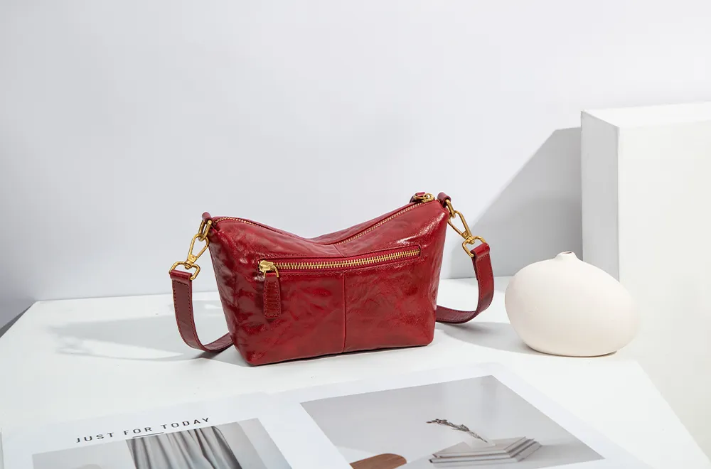 Baliya H98037 Red Leather Shoulder Bag First Layer Leather Crossbody Bags Women