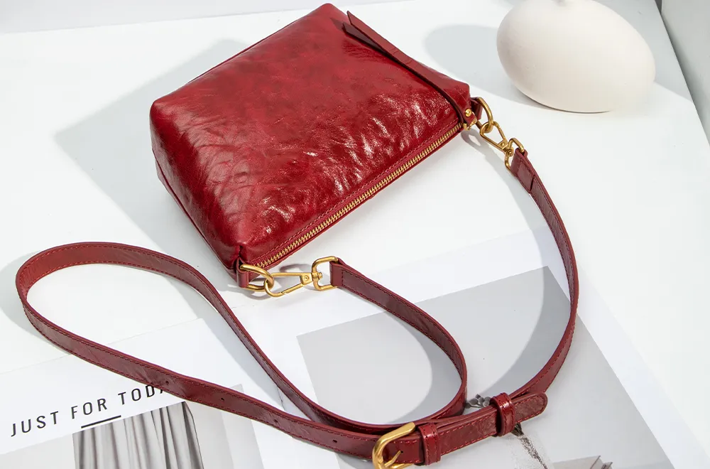 Baliya H98037 Red Leather Shoulder Bag First Layer Leather Crossbody Bags Women
