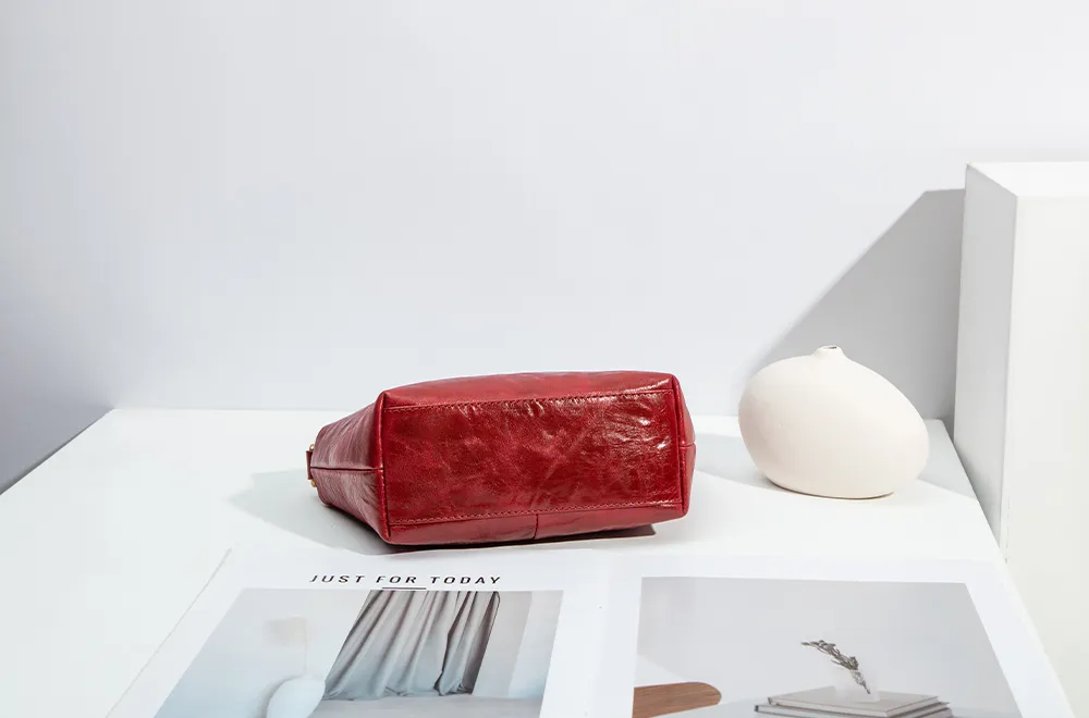 Baliya H98037 Red Leather Shoulder Bag First Layer Leather Crossbody Bags Women