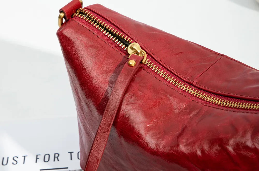 Baliya H98037 Red Leather Shoulder Bag First Layer Leather Crossbody Bags Women