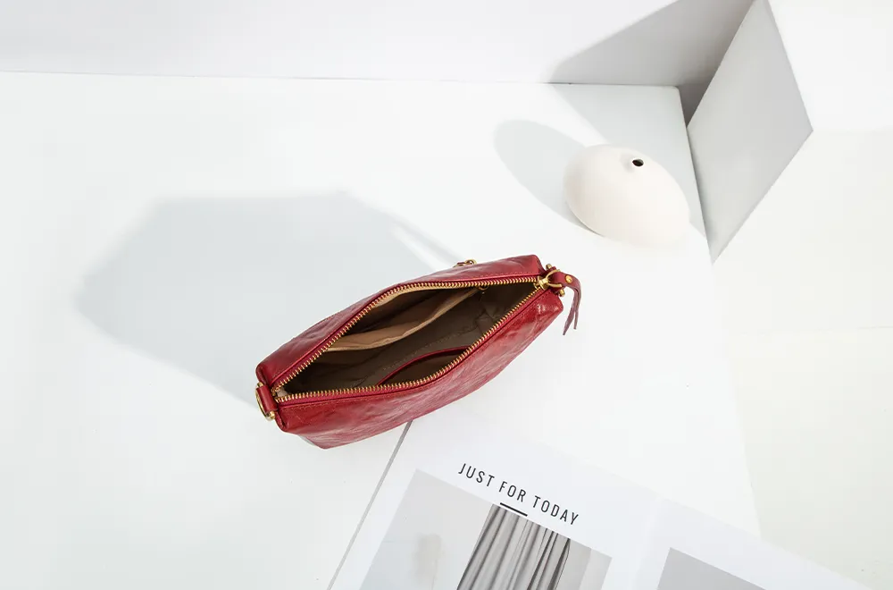 Baliya H98037 Red Leather Shoulder Bag First Layer Leather Crossbody Bags Women