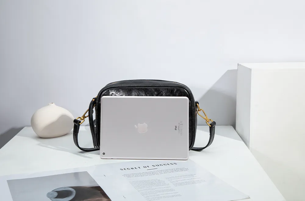 Baliya H98038 Factory Custom Ladies Black Leather Shoulder Bag Wrinkled Genuine Leather Square Handbag