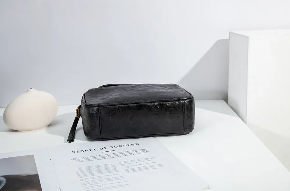 Baliya H98038 Factory Custom Ladies Black Leather Shoulder Bag Wrinkled Genuine Leather Square Handbag