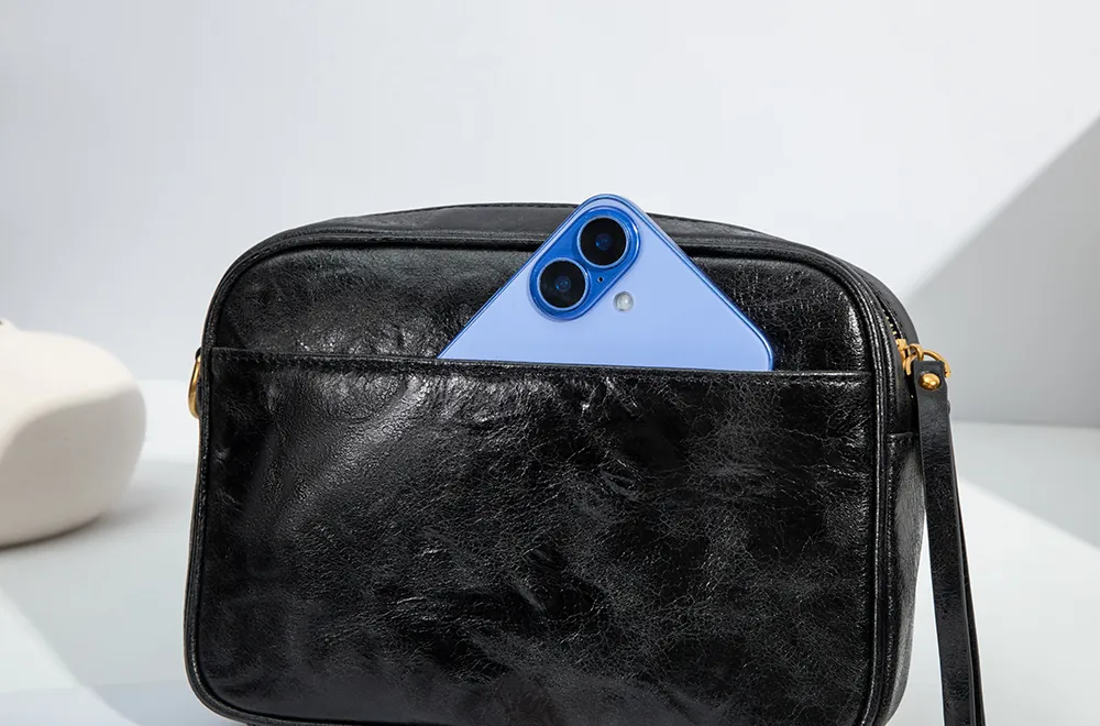 Baliya H98038 Factory Custom Ladies Black Leather Shoulder Bag Wrinkled Genuine Leather Square Handbag