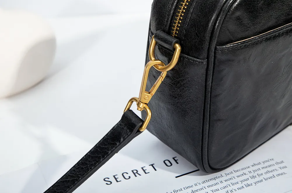 Baliya H98038 Factory Custom Ladies Black Leather Shoulder Bag Wrinkled Genuine Leather Square Handbag