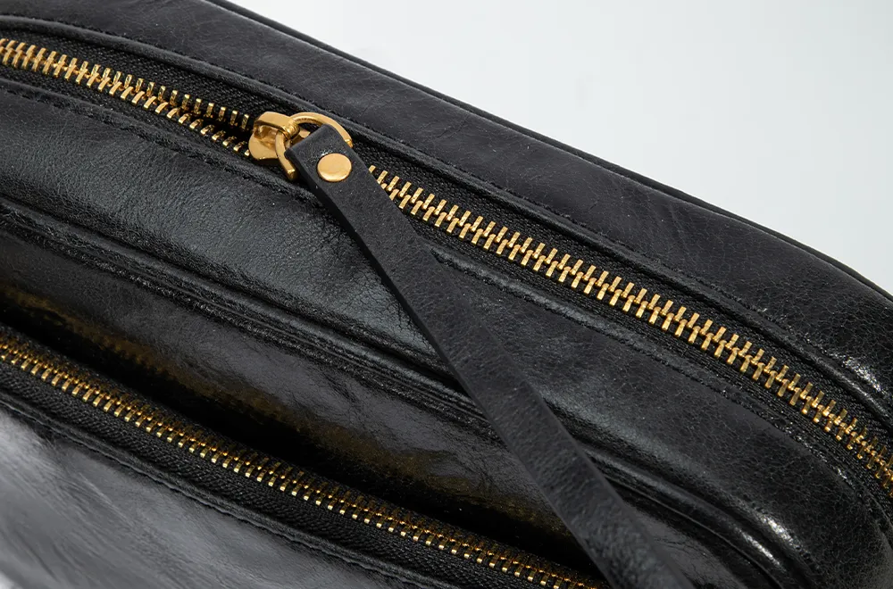 Baliya H98038 Factory Custom Ladies Black Leather Shoulder Bag Wrinkled Genuine Leather Square Handbag