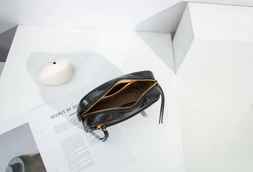 Baliya H98038 Factory Custom Ladies Black Leather Shoulder Bag Wrinkled Genuine Leather Square Handbag