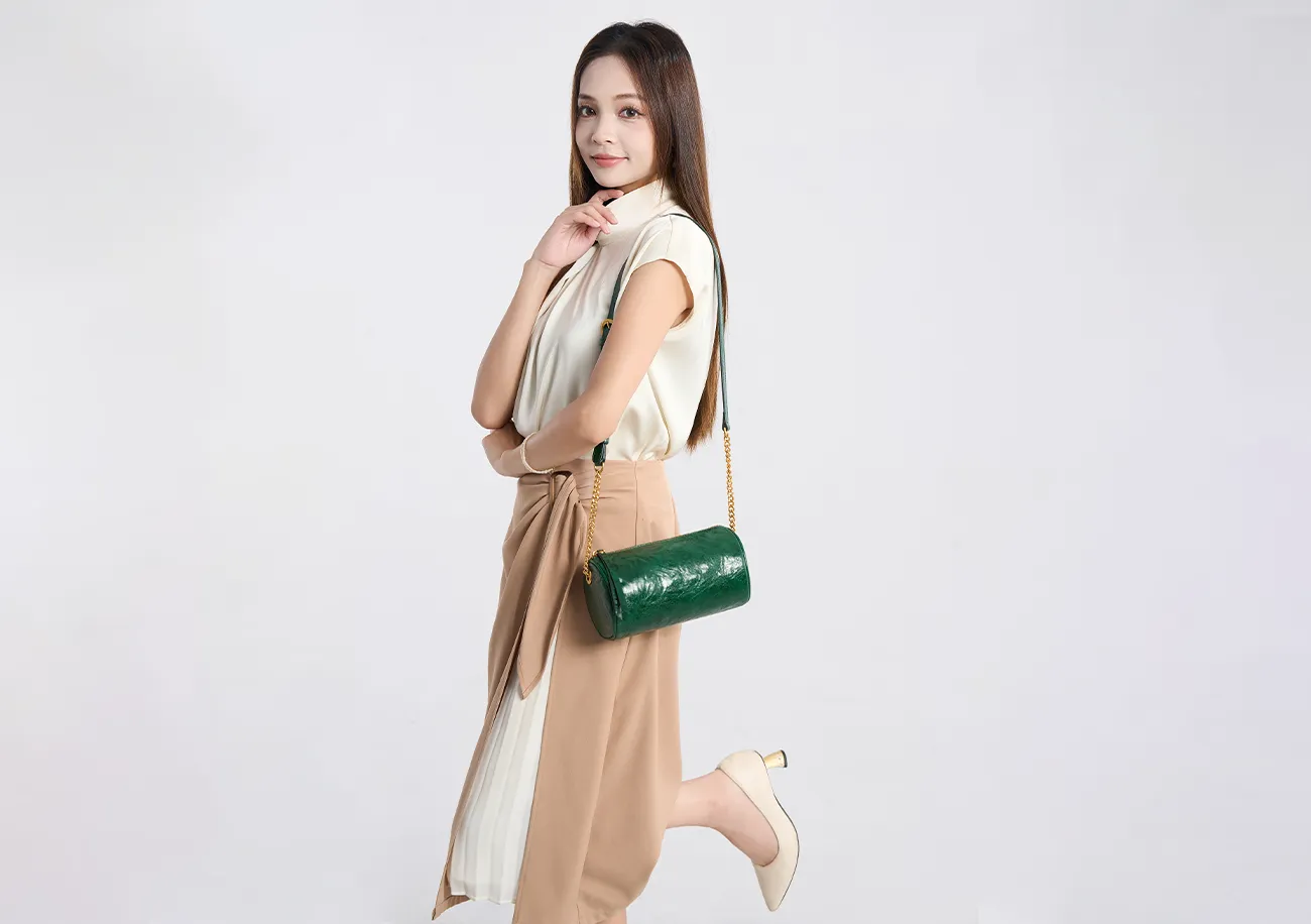 Baliya First Layer Cowhide Handbag Underarm Cylindrical Small Bag Pencil Bag Pillow Bag Messenger Bag