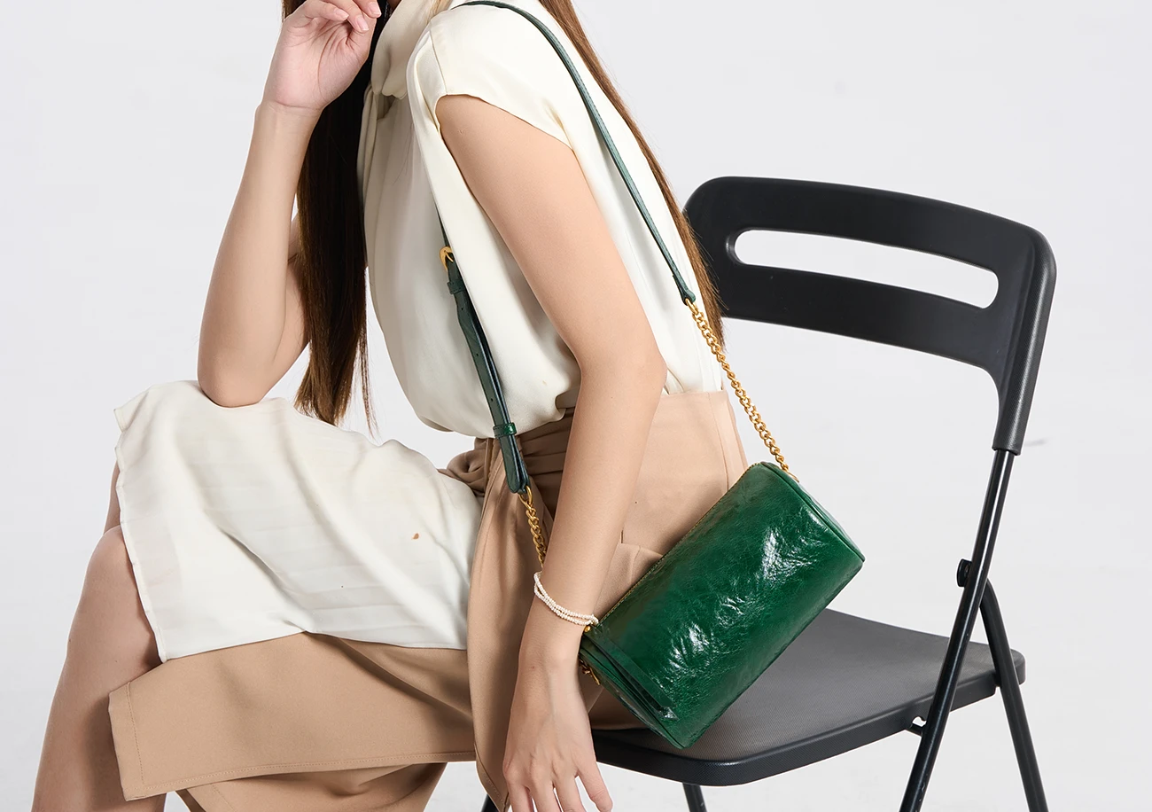 Baliya First Layer Cowhide Handbag Underarm Cylindrical Small Bag Pencil Bag Pillow Bag Messenger Bag