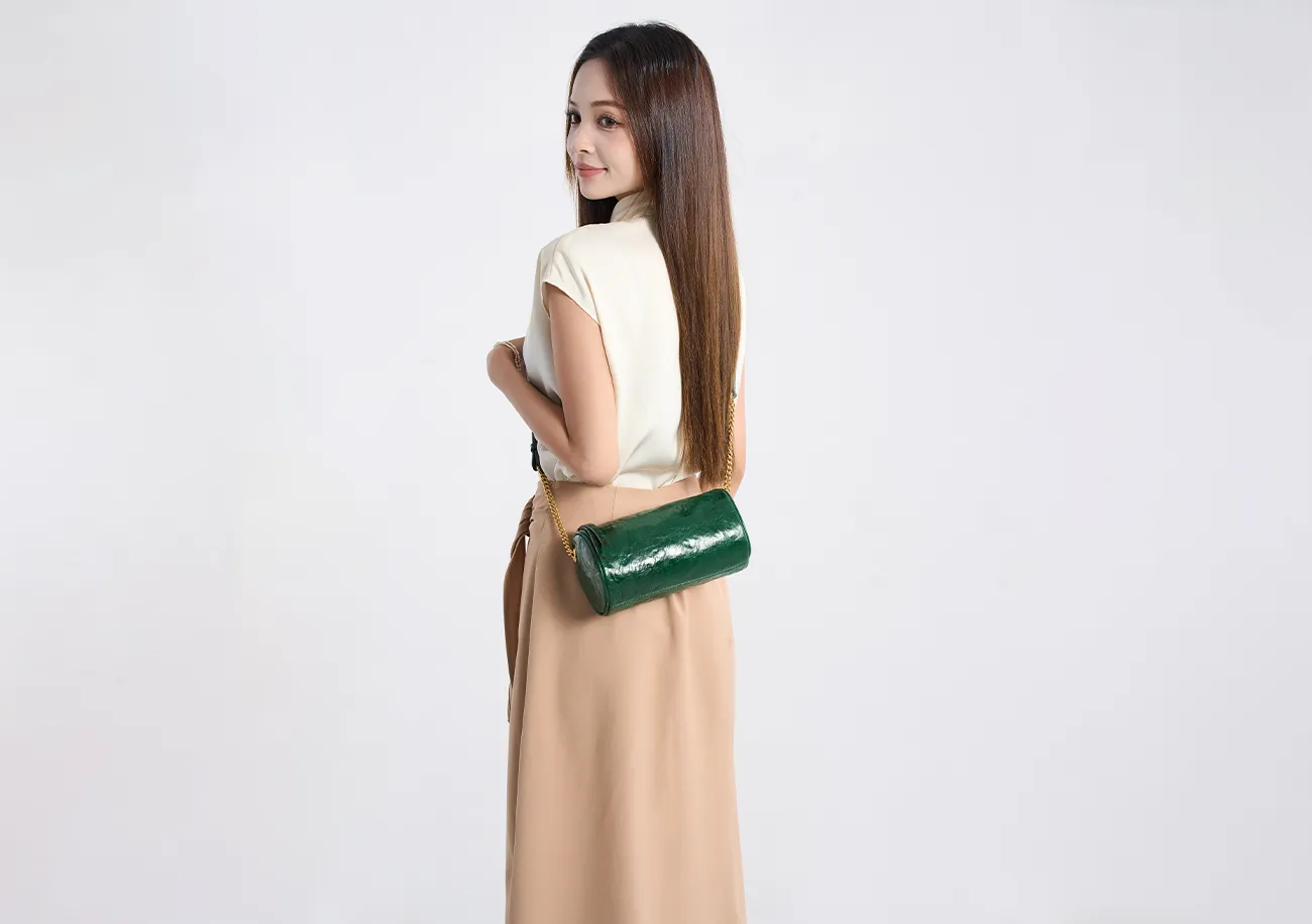 Baliya First Layer Cowhide Handbag Underarm Cylindrical Small Bag Pencil Bag Pillow Bag Messenger Bag