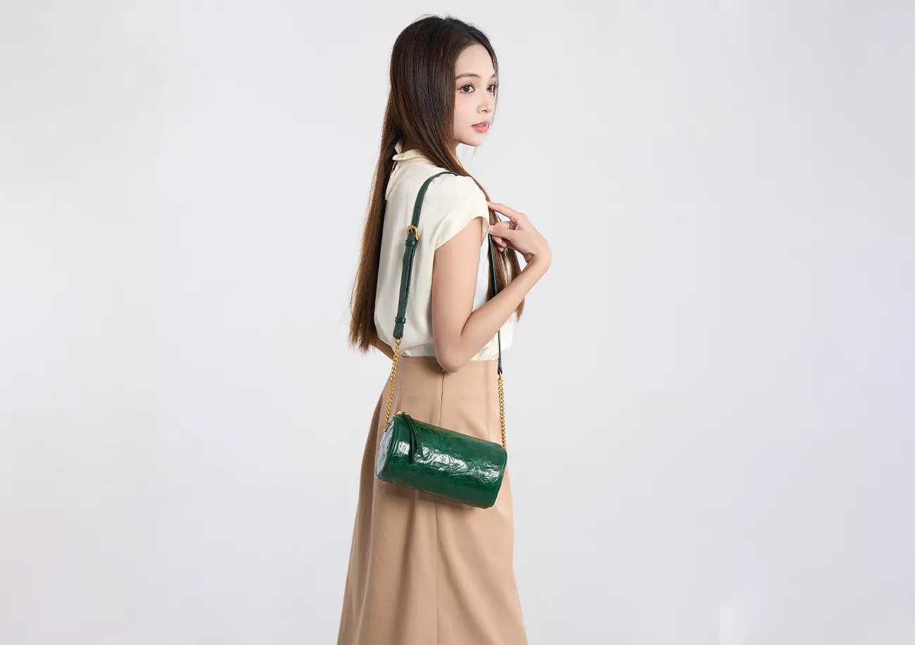 Baliya First Layer Cowhide Handbag Underarm Cylindrical Small Bag Pencil Bag Pillow Bag Messenger Bag