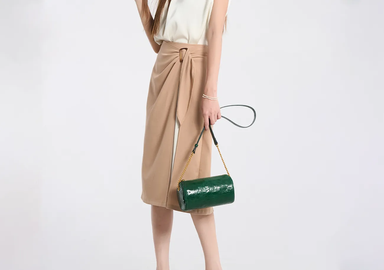 Baliya First Layer Cowhide Handbag Underarm Cylindrical Small Bag Pencil Bag Pillow Bag Messenger Bag