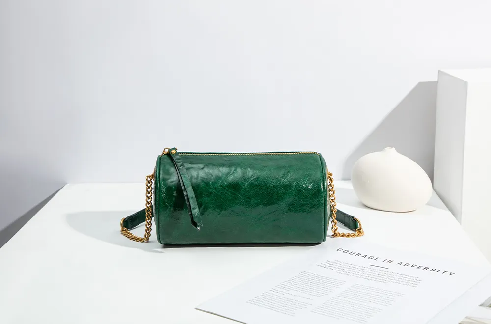 Baliya First Layer Cowhide Handbag Underarm Cylindrical Small Bag Pencil Bag Pillow Bag Messenger Bag