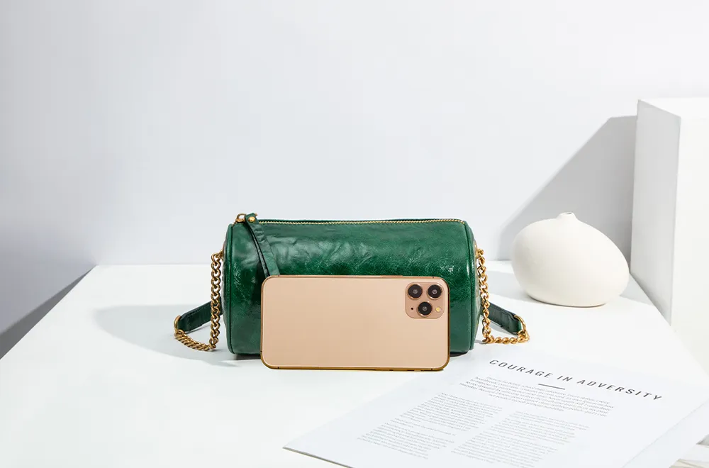 Baliya First Layer Cowhide Handbag Underarm Cylindrical Small Bag Pencil Bag Pillow Bag Messenger Bag