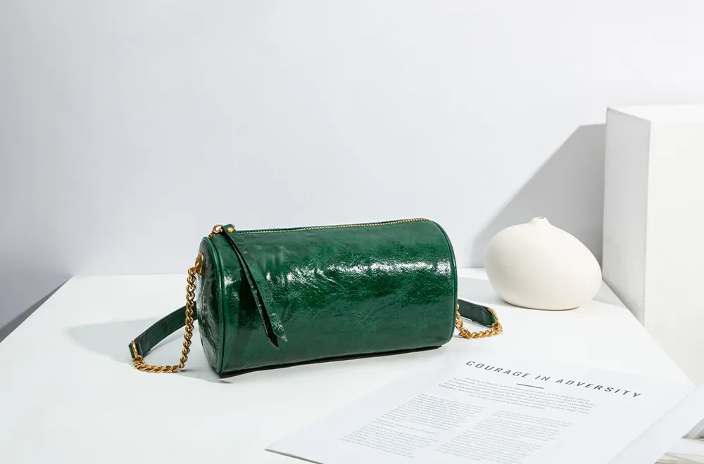 Baliya First Layer Cowhide Handbag Underarm Cylindrical Small Bag Pencil Bag Pillow Bag Messenger Bag