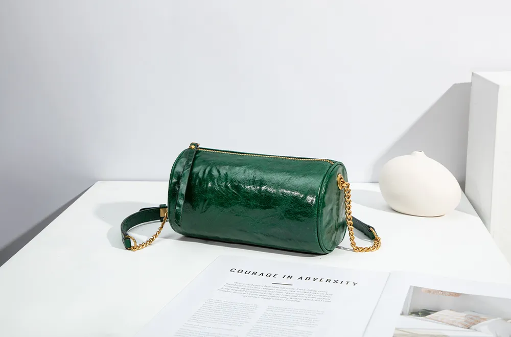 Baliya First Layer Cowhide Handbag Underarm Cylindrical Small Bag Pencil Bag Pillow Bag Messenger Bag