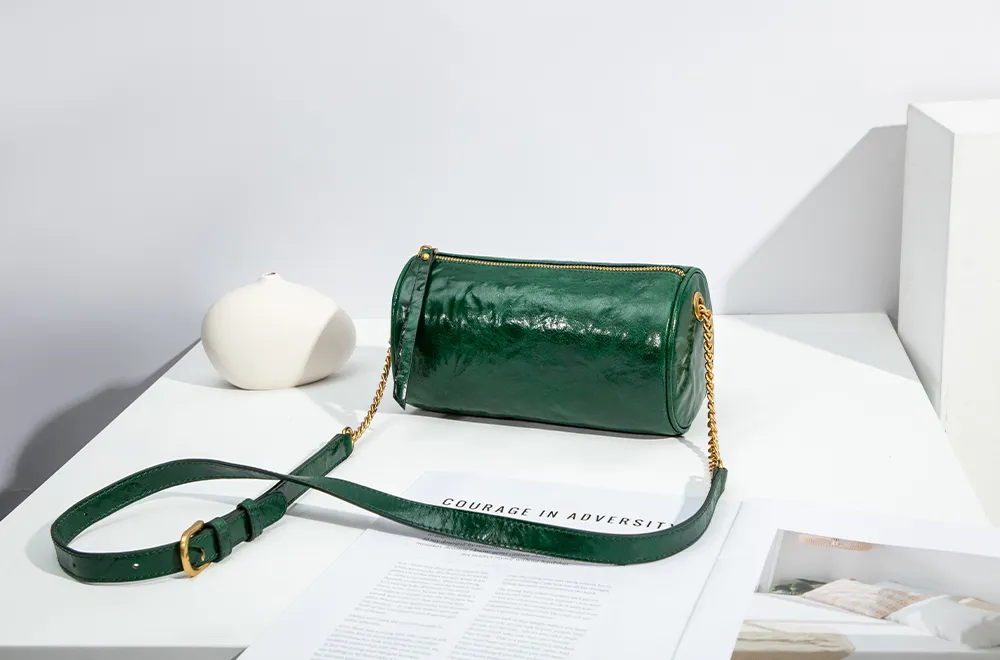 Baliya First Layer Cowhide Handbag Underarm Cylindrical Small Bag Pencil Bag Pillow Bag Messenger Bag