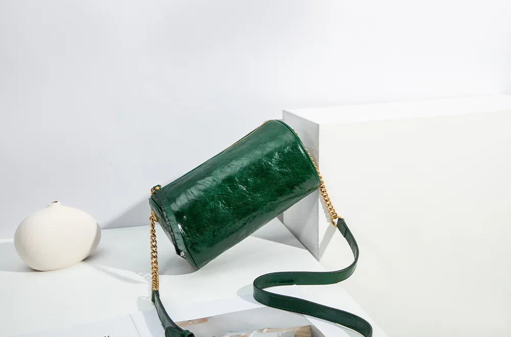 Baliya First Layer Cowhide Handbag Underarm Cylindrical Small Bag Pencil Bag Pillow Bag Messenger Bag