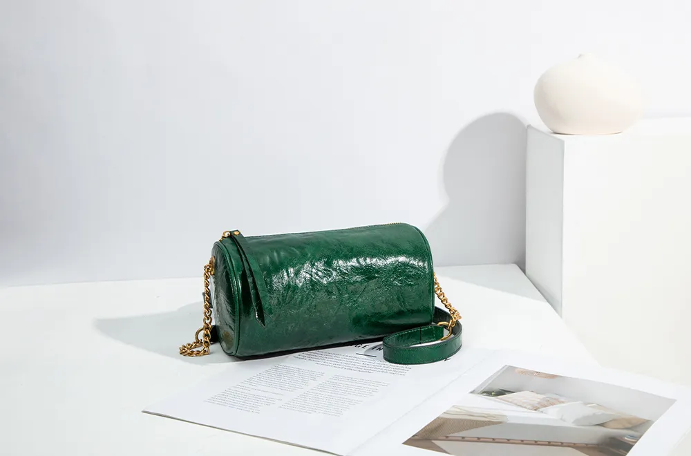 Baliya First Layer Cowhide Handbag Underarm Cylindrical Small Bag Pencil Bag Pillow Bag Messenger Bag