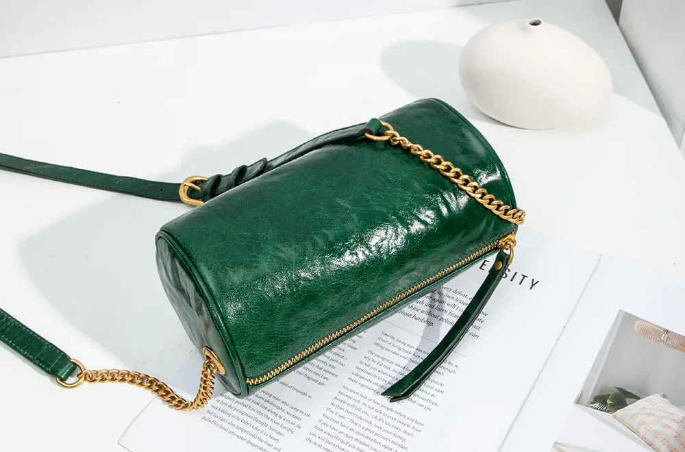 Baliya First Layer Cowhide Handbag Underarm Cylindrical Small Bag Pencil Bag Pillow Bag Messenger Bag