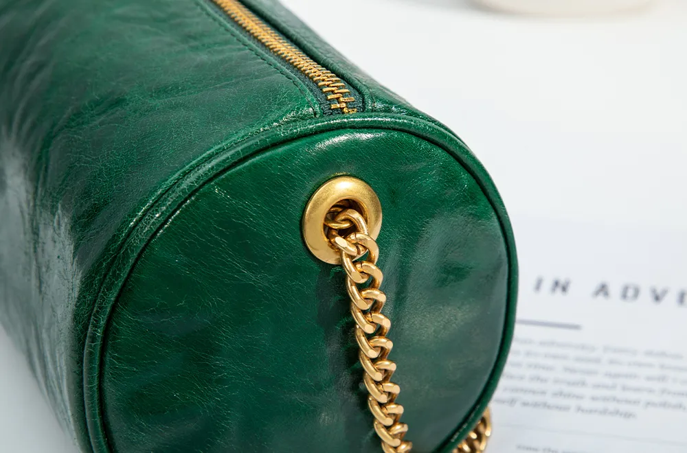 Baliya First Layer Cowhide Handbag Underarm Cylindrical Small Bag Pencil Bag Pillow Bag Messenger Bag