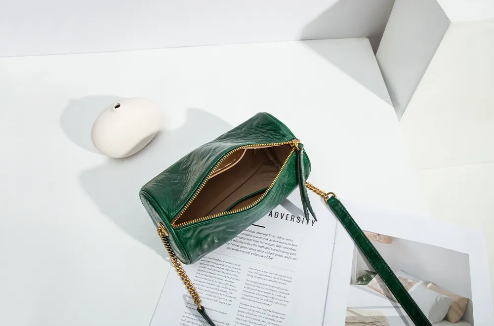 Baliya First Layer Cowhide Handbag Underarm Cylindrical Small Bag Pencil Bag Pillow Bag Messenger Bag