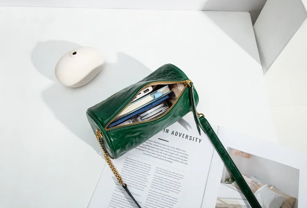 Baliya First Layer Cowhide Handbag Underarm Cylindrical Small Bag Pencil Bag Pillow Bag Messenger Bag