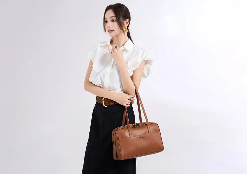 Genuine Leather Clutch Handbag for Women Ladies Rfid Clutch Purse With Wrislet Double-Zippered Crossbody Sling Bag for Women