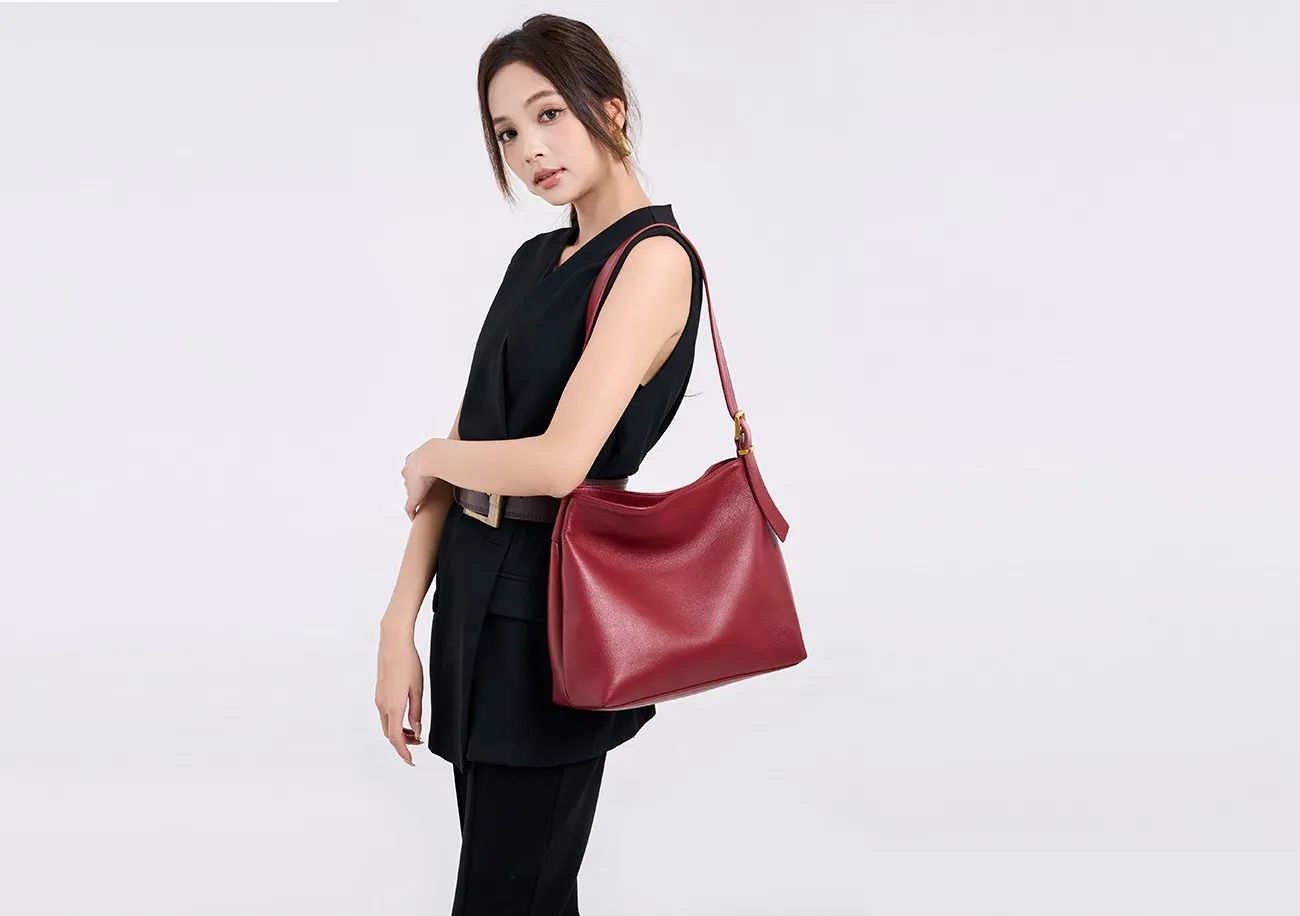 BALIYA Cowhide Leather Casual Bags Women Large Capacity Simple Shoulder Bag