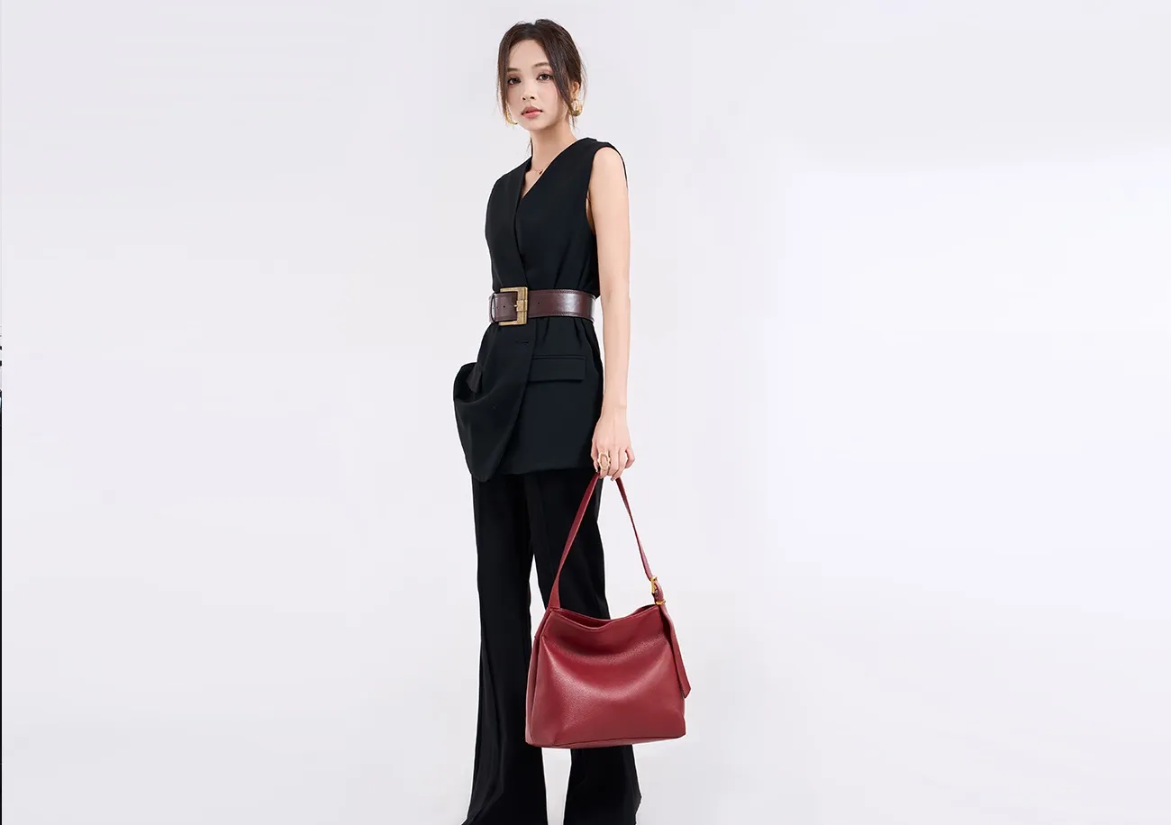 BALIYA Cowhide Leather Casual Bags Women Large Capacity Simple Shoulder Bag