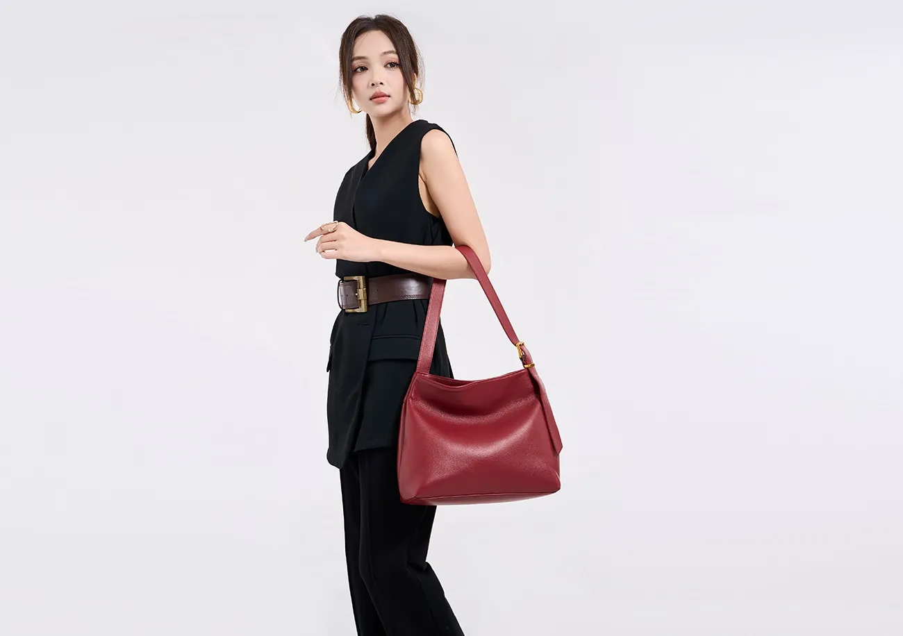 BALIYA Cowhide Leather Casual Bags Women Large Capacity Simple Shoulder Bag