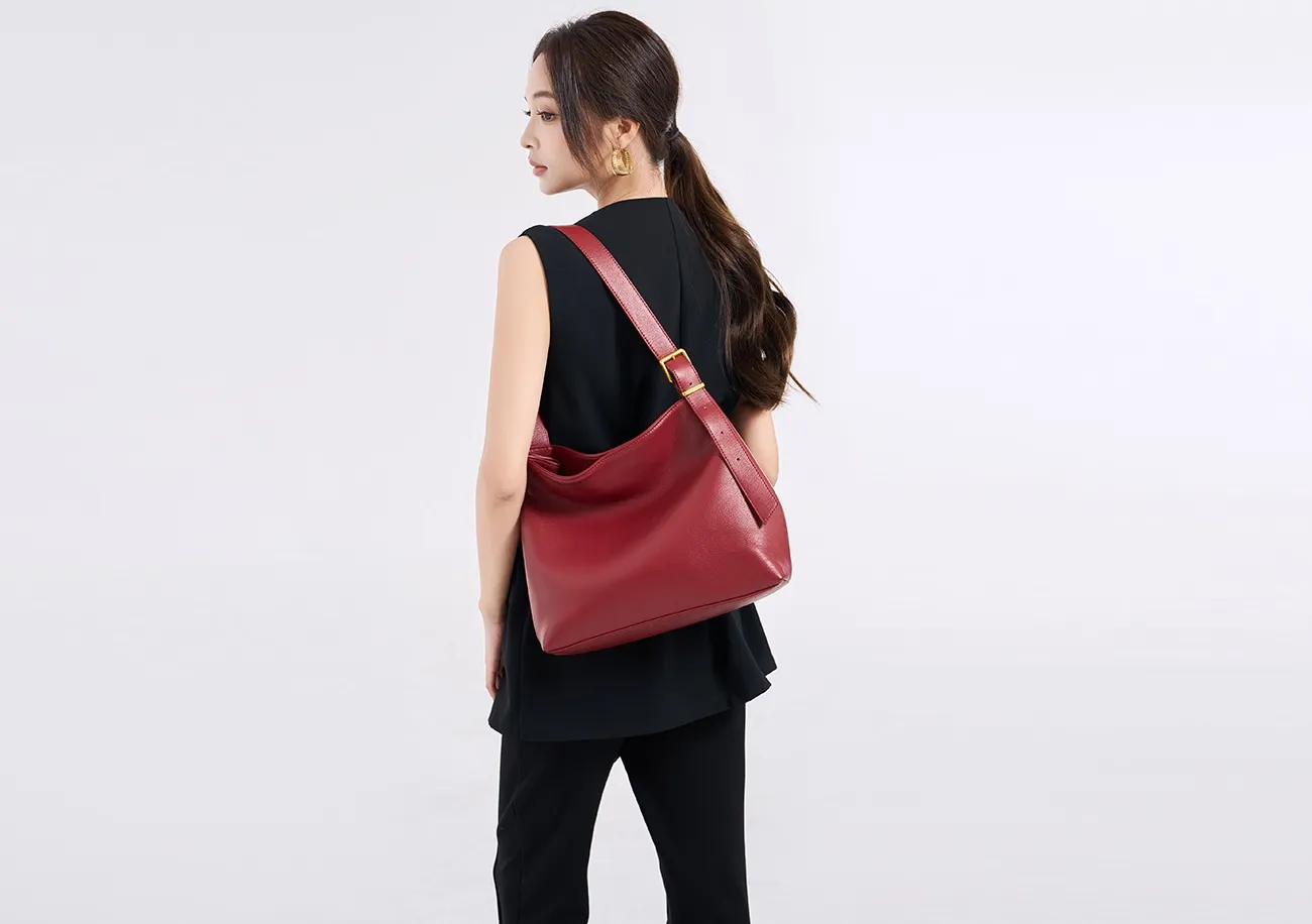 BALIYA Cowhide Leather Casual Bags Women Large Capacity Simple Shoulder Bag