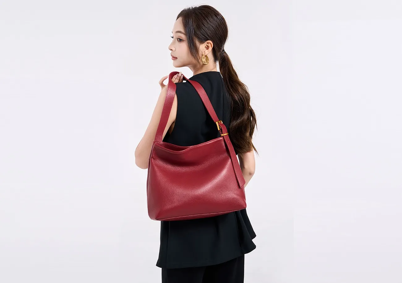 BALIYA Cowhide Leather Casual Bags Women Large Capacity Simple Shoulder Bag