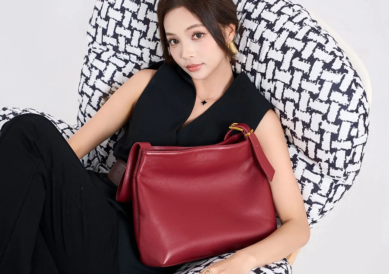 BALIYA Cowhide Leather Casual Bags Women Large Capacity Simple Shoulder Bag