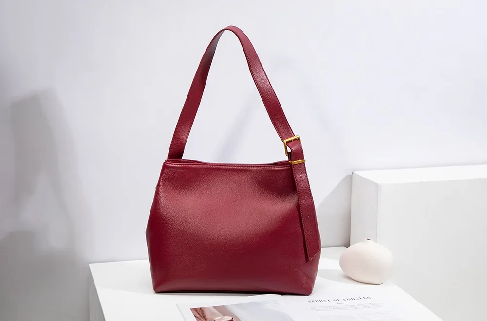BALIYA Cowhide Leather Casual Bags Women Large Capacity Simple Shoulder Bag
