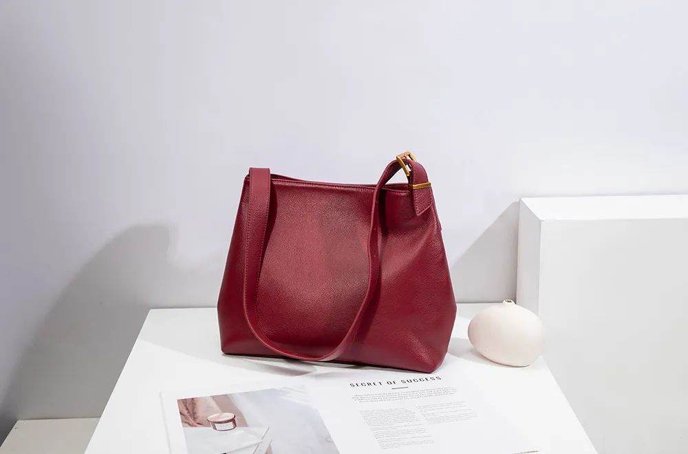 BALIYA Cowhide Leather Casual Bags Women Large Capacity Simple Shoulder Bag