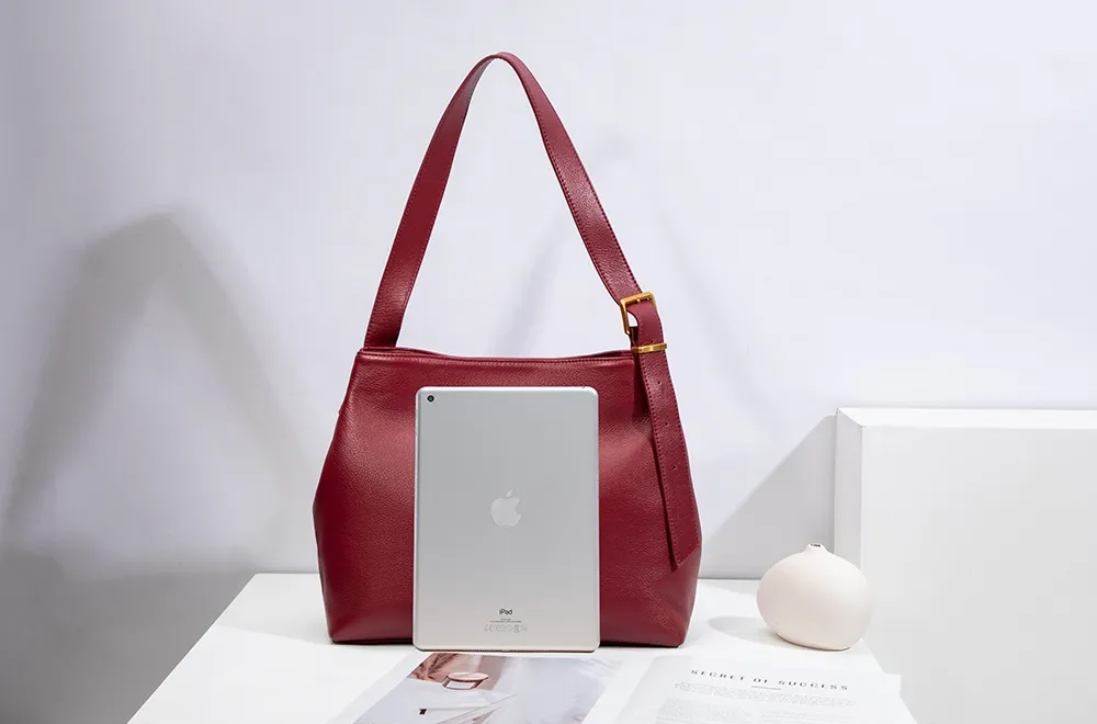 BALIYA Cowhide Leather Casual Bags Women Large Capacity Simple Shoulder Bag