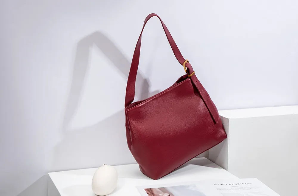 BALIYA Cowhide Leather Casual Bags Women Large Capacity Simple Shoulder Bag