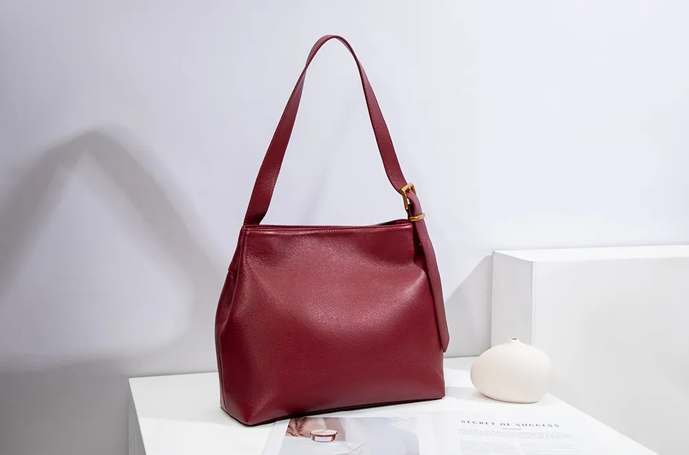 BALIYA Cowhide Leather Casual Bags Women Large Capacity Simple Shoulder Bag