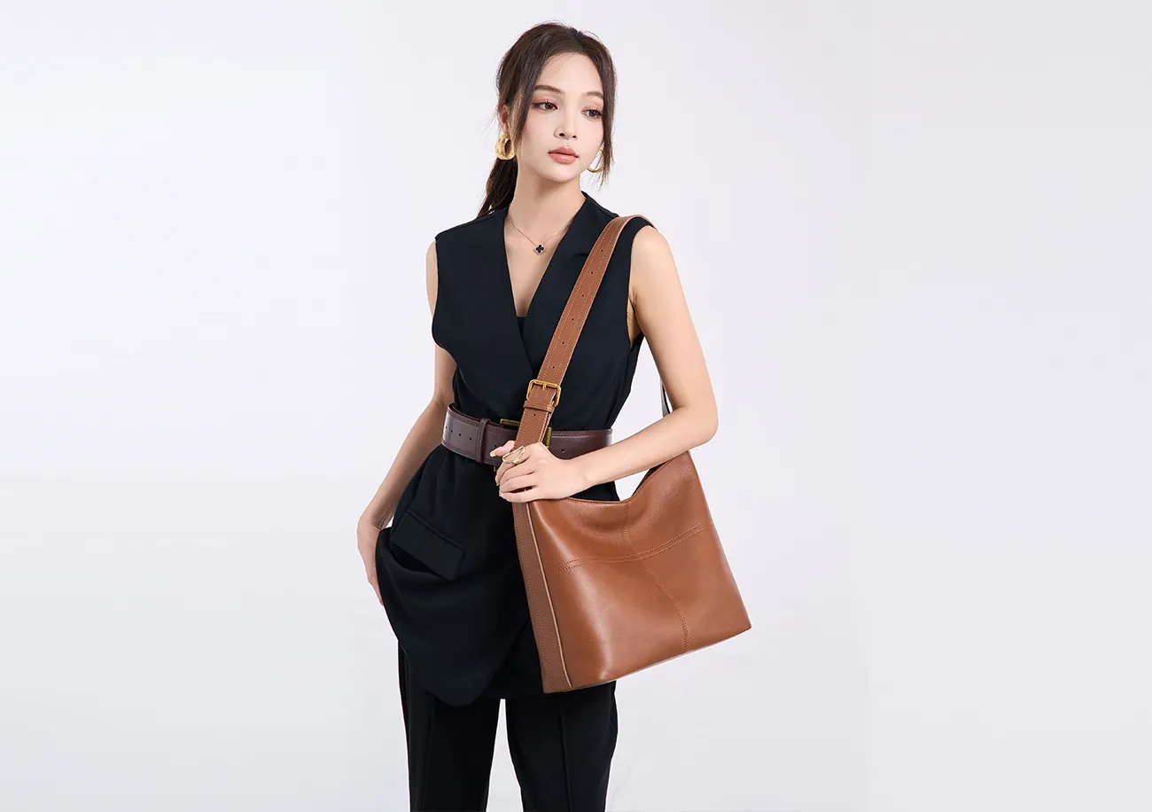 BALIYA Genuine Leather Women Laptop Bag Large Capacity Shoulder Tote Bag Leather Luxury Handbags for Women
