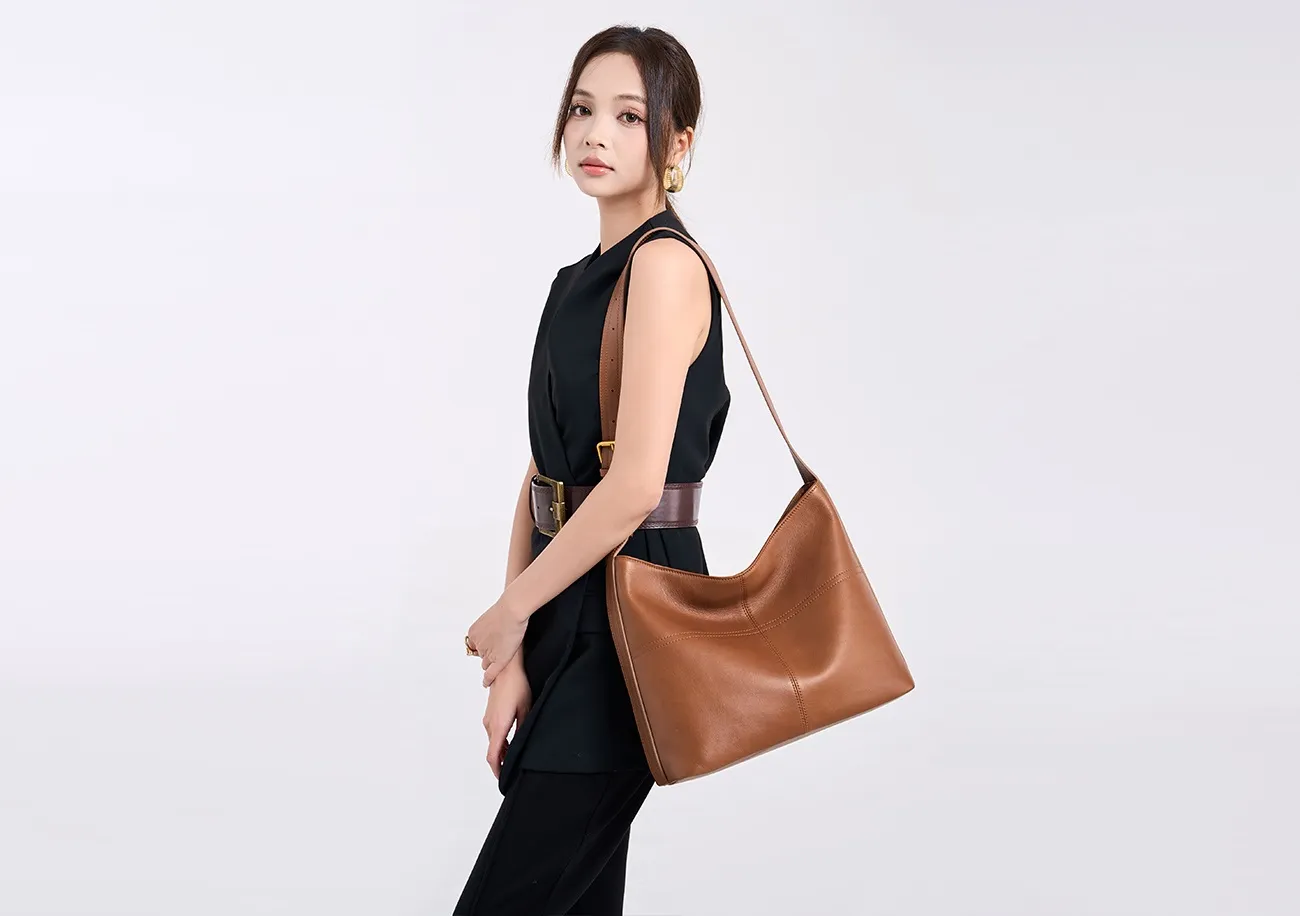 BALIYA Genuine Leather Women Laptop Bag Large Capacity Shoulder Tote Bag Leather Luxury Handbags for Women