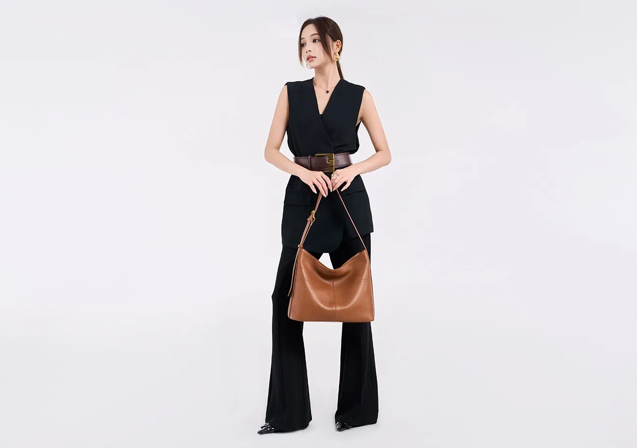 BALIYA Genuine Leather Women Laptop Bag Large Capacity Shoulder Tote Bag Leather Luxury Handbags for Women