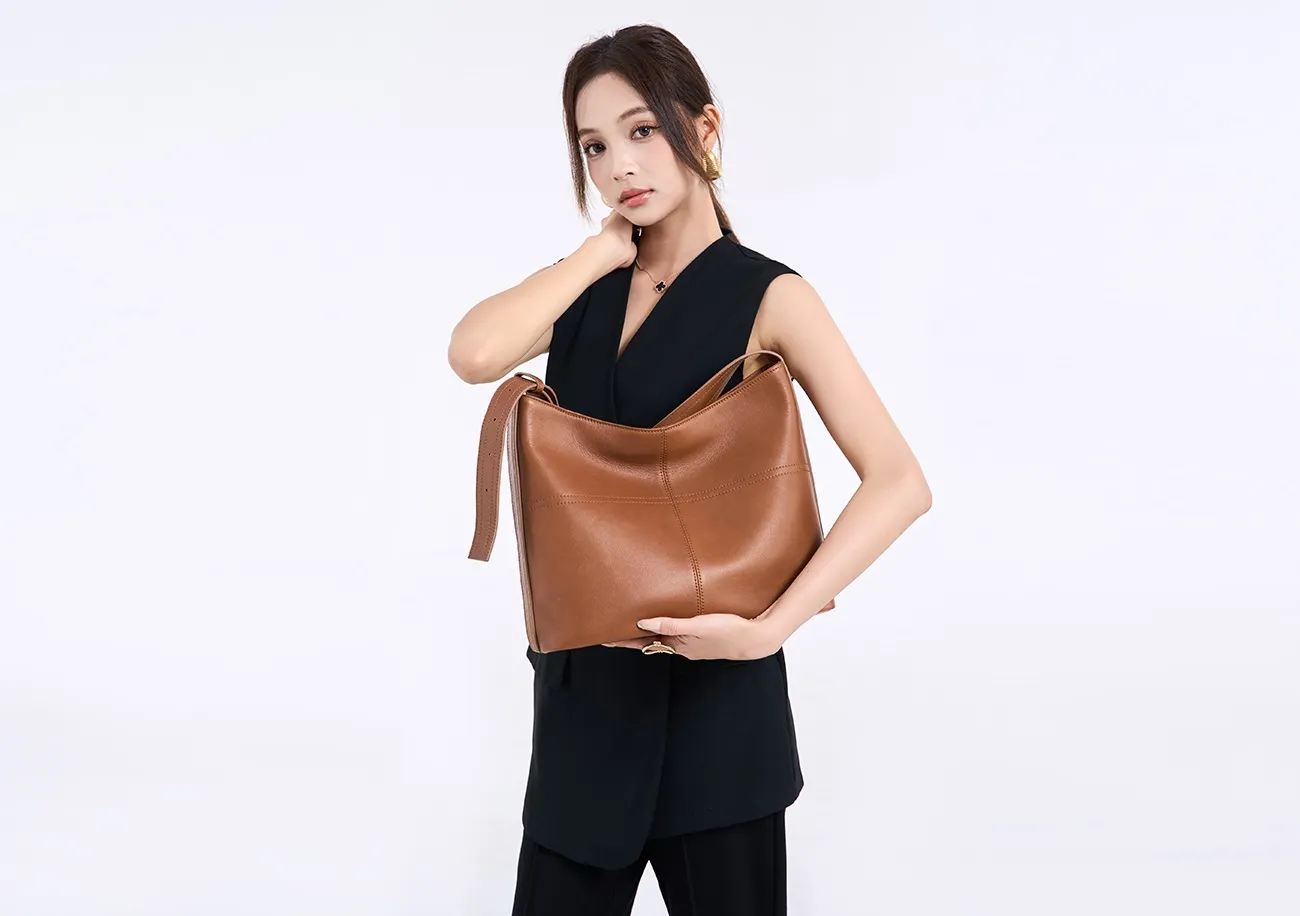 BALIYA Genuine Leather Women Laptop Bag Large Capacity Shoulder Tote Bag Leather Luxury Handbags for Women