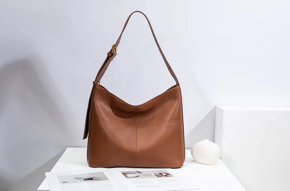 BALIYA Genuine Leather Women Laptop Bag Large Capacity Shoulder Tote Bag Leather Luxury Handbags for Women