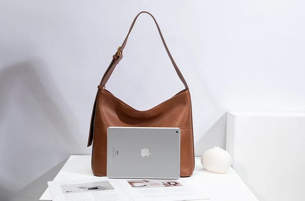 BALIYA Genuine Leather Women Laptop Bag Large Capacity Shoulder Tote Bag Leather Luxury Handbags for Women