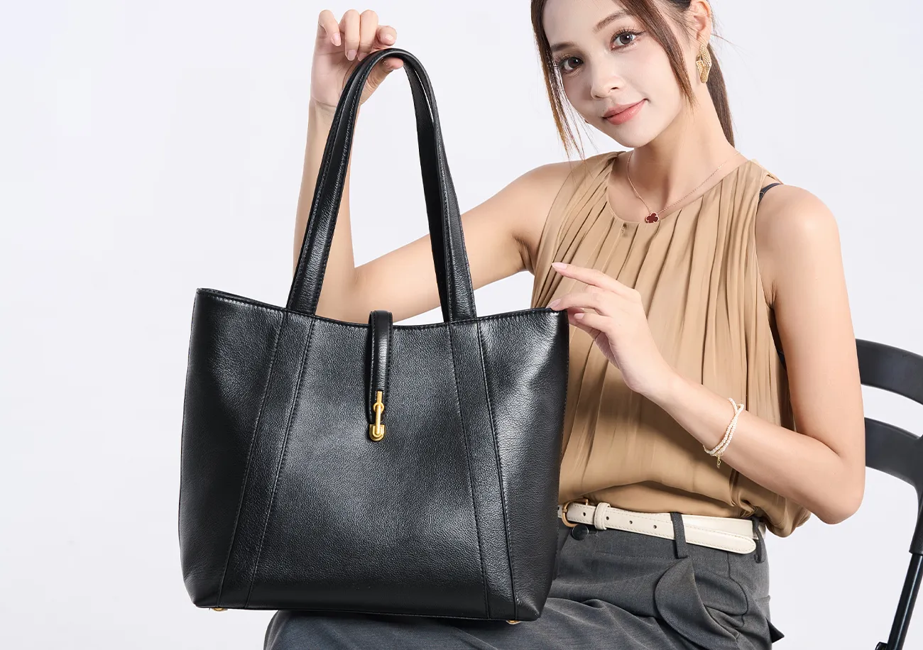 BALIYA H98055 genuine leather tote bag large capacity commuter women's bag simple versatile handbag