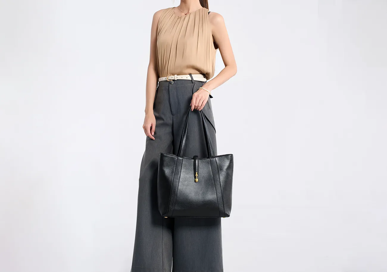 BALIYA H98055 genuine leather tote bag large capacity commuter women's bag simple versatile handbag