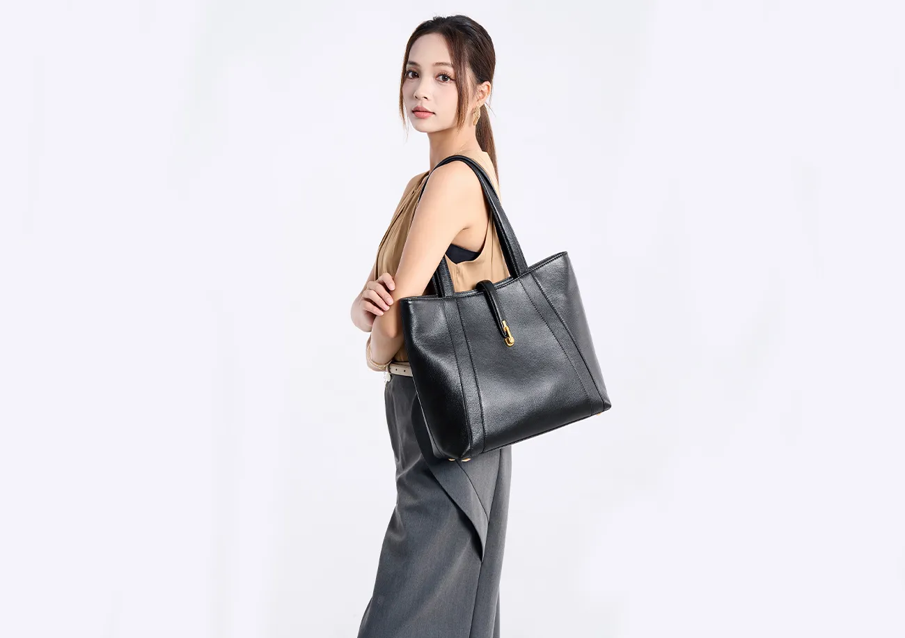 BALIYA H98055 genuine leather tote bag large capacity commuter women's bag simple versatile handbag