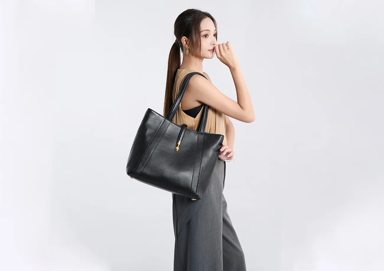 BALIYA H98055 genuine leather tote bag large capacity commuter women's bag simple versatile handbag