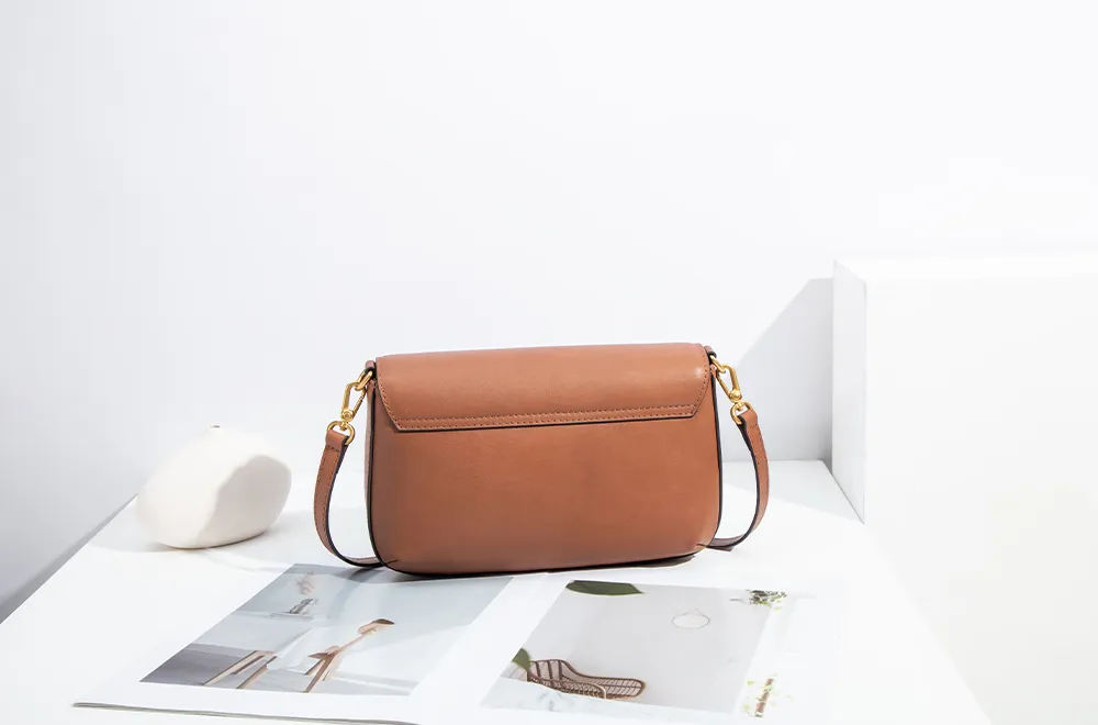 Baliya Top Layer Cowhide T-Shaped Hardware Buckle Shoulder Bag Classic Elegant Genuine Leather Women's Bag